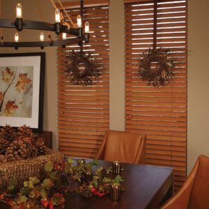 Hunter Douglas Parkland® Wood Blinds in a dining room near Featerville, Pennsylvania (PA)
